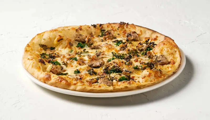 Vegan Kale + Mushroom Pizza